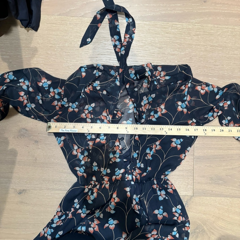 Miss Selfridge neck Bow, Button front, floral, midi dress navy cottage - Picture 4 of 10